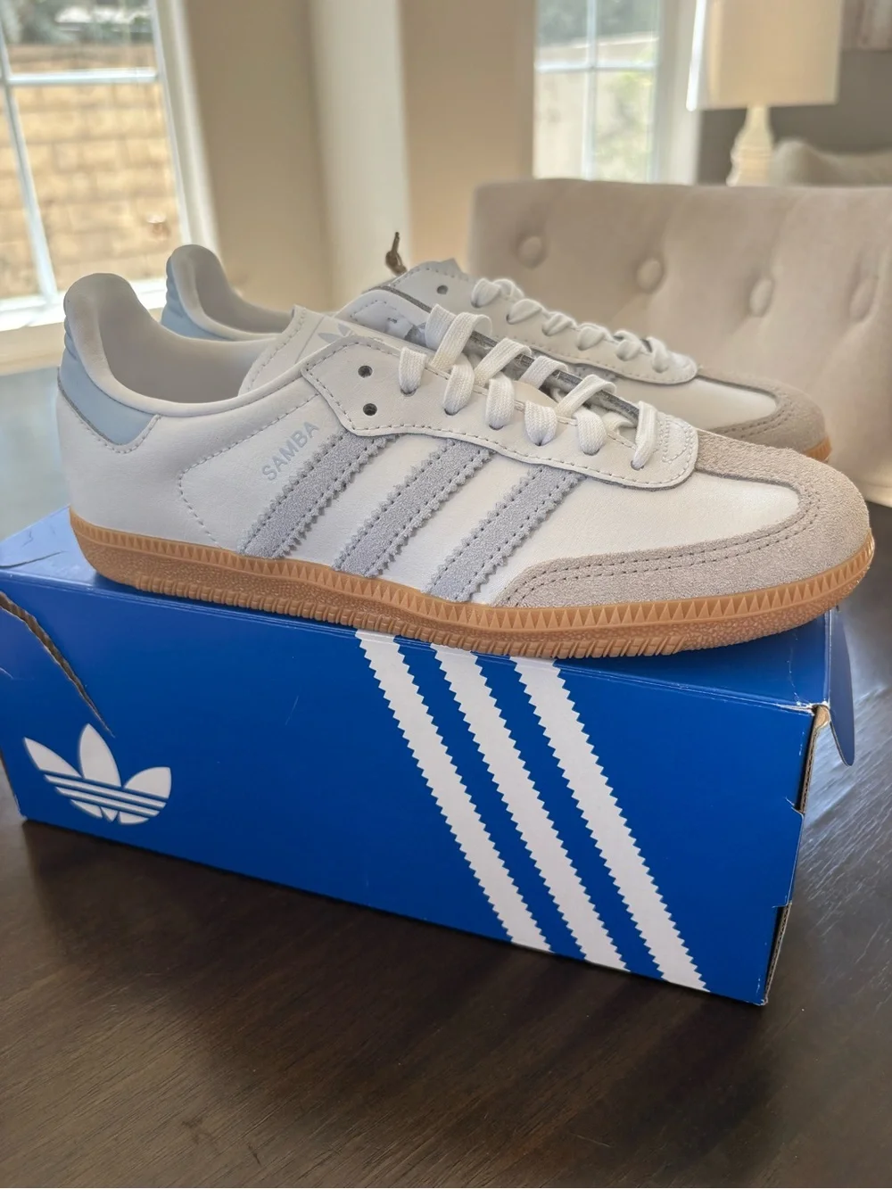 adidas White & Light blue Retro Court Sneakers kids